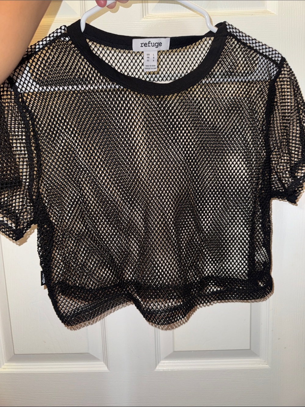 refuge Black Short Sleeve Mesh Crop Top